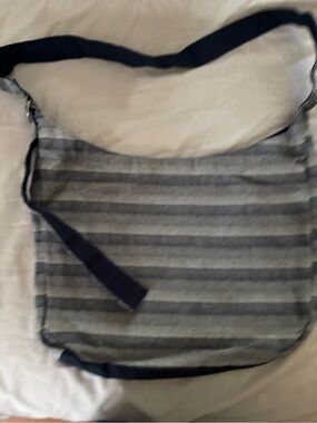 Thirty-One Retro Metro Gray Stripe Crossbody Shoulder Bag Adjustable Strap NWOT